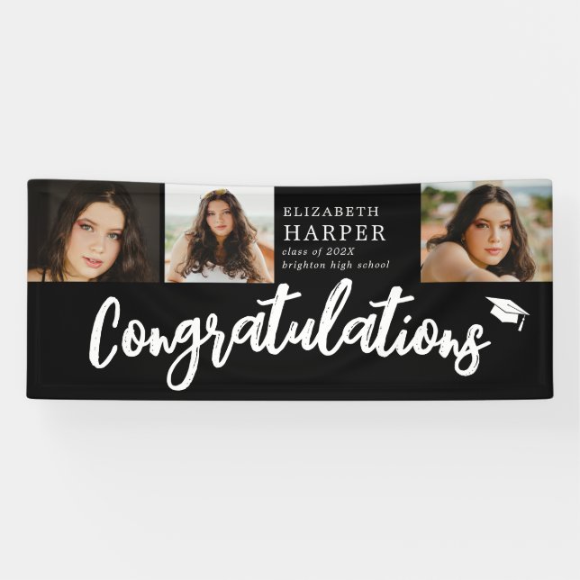 Lona Felicidades Brush Script  3 Foto Graduación (Horizontal)