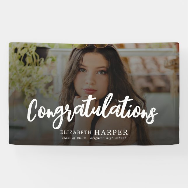 Lona Felicidades Brush Script Graduación de Fotos (Horizontal)