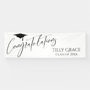 Lona Felicidades Clase Graduada de Negro sobre Blanco