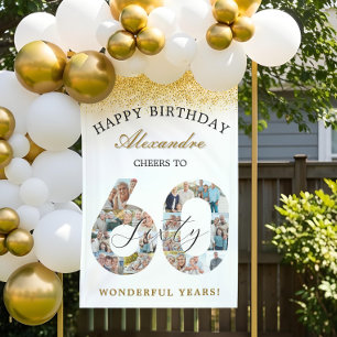 Lona Felicidades Cumpleaños Brindis Por 60 Años Collage