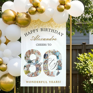 Lona Felicidades Cumpleaños Por 80 Años Collage de Foto