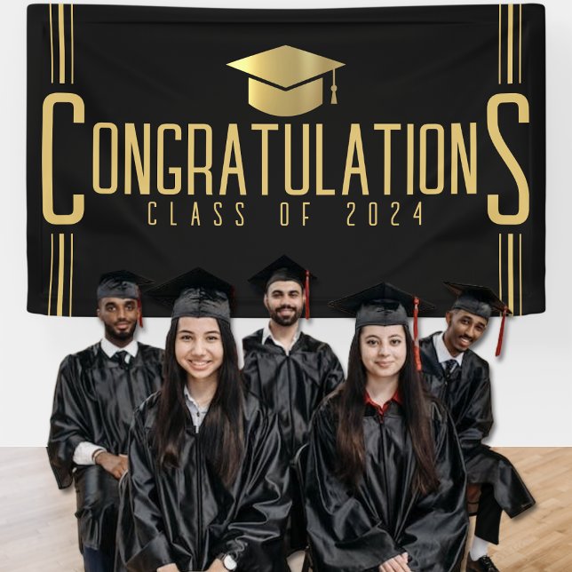 Lona Felicidades de Black & Gold Clase de Graduación (Black & Gold Congratulations Class Of Graduation Banner)