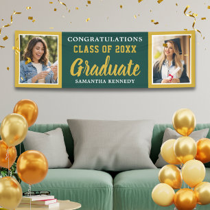 Lona Felicidades de graduación 2026 Green And Gold 2 Fo