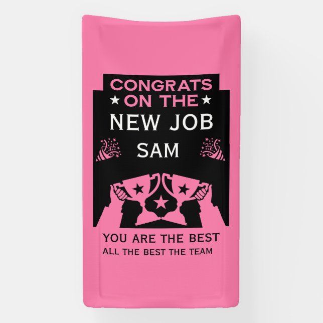 Lona Felicidades de rosa por el nuevo trabajo (Vertical)