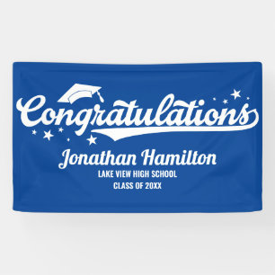 Lona Felicidades Fiesta de Graduación Azul Personalizad