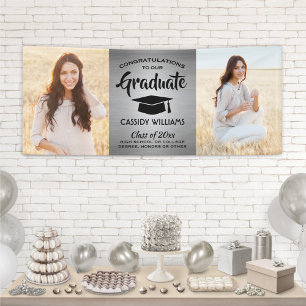 Lona Felicidades Foto Moderno de Graduación Plateado y 