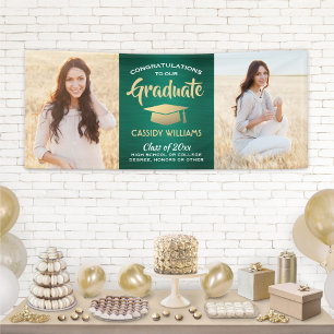 Lona Felicidades Foto Verde Dorado y Blanco Graduación
