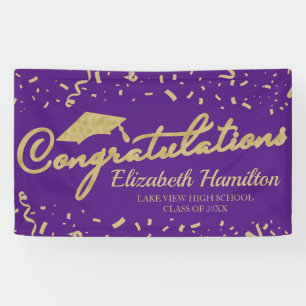 Lona Felicidades Graduación Dorada y Morada