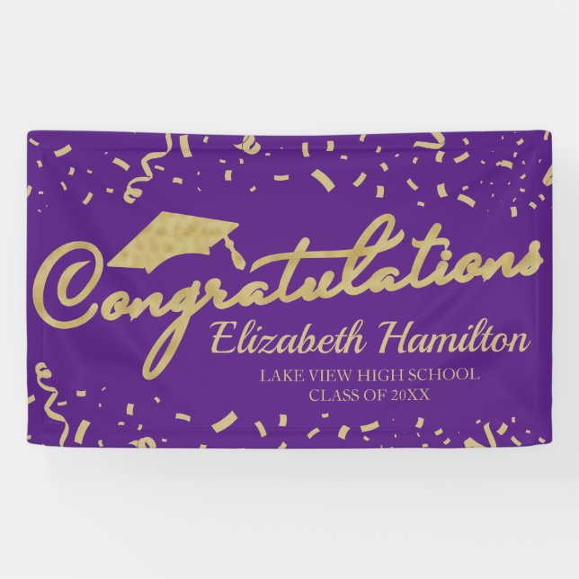 Lona Felicidades Graduación Dorada y Morada (Horizontal)