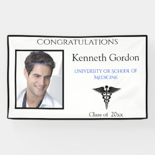 Lona Felicidades Graduado Caduceo Negro Blanco