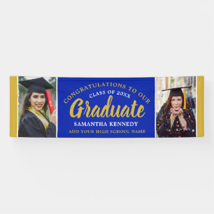 Lona Felicidades Graduado Dos Fotos Graduación Azul y D