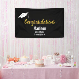 Lona Felicidades Graduado Escuela Nombre Blanco Negro