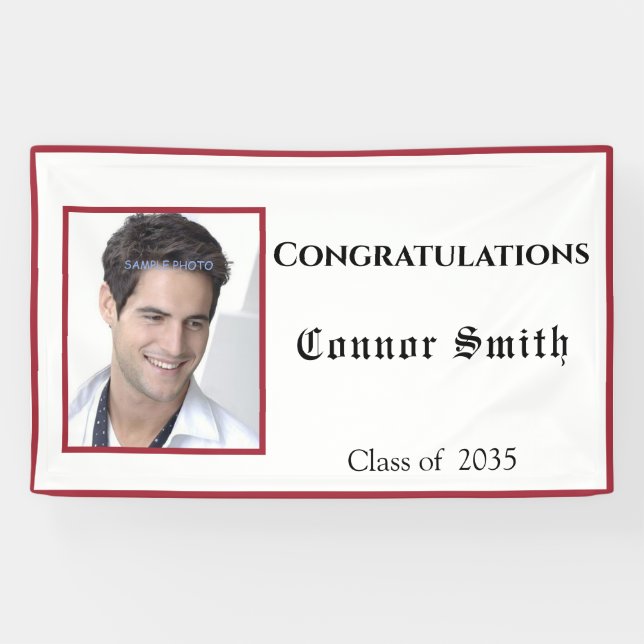 Lona Felicidades Graduado Estandarte Rojo Blanco (Horizontal)
