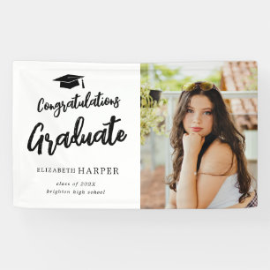 Lona Felicidades Graduado Foto con letra Brush Script