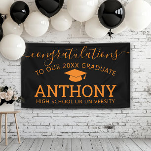 Lona Felicidades Graduado gorra virtual naranja negra
