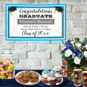 Lona Felicidades Graduado Graduación Blanco Azul Celest