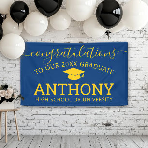 Lona Felicidades Graduado - Graduado en azul marino dor