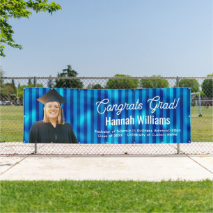 Lona Felicidades Graduado Patrón de Rayas Azules Foto P