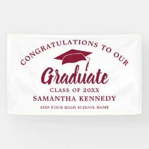 Lona Felicidades Graduado Sencillo Burgundy Y Blanco