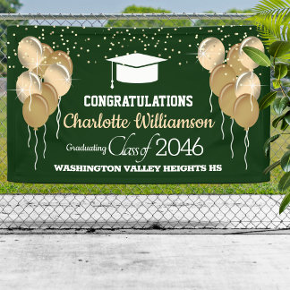 Lona Felicidades Graduado Verde Brillante y Dorado