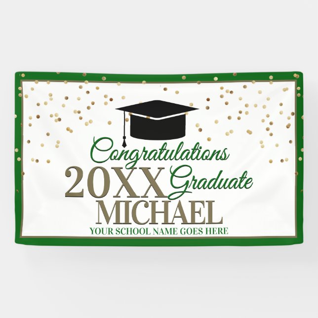 Lona Felicidades Graduado Verde y Dorado (Horizontal)