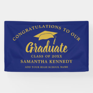 Lona Felicidades Modernas Graduado Azul Y Dorado