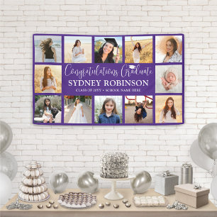 Lona Felicidades por Graduación Collage de 12 Fotos Mor