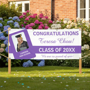 Lona Felicidades por la foto de graduación ID púrpura 1