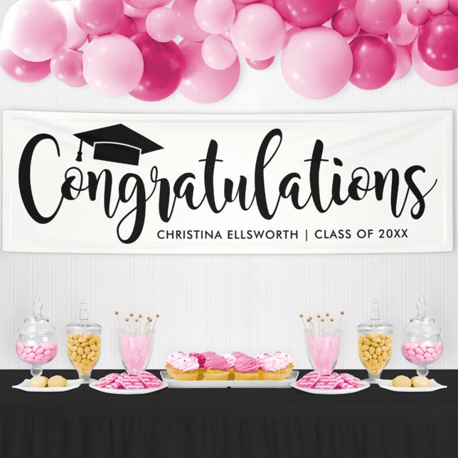 Lona Felicidades por la graduación moderna en negro 202 (Subido por el creador)