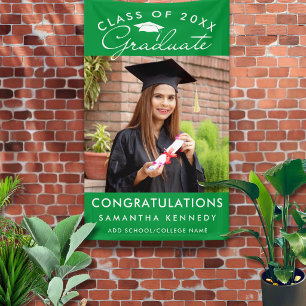 Lona Felicidades por la Graduación Verde Foto Graduado