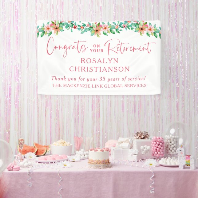 Lona Felicidades por la jubilación con flores tropicale (Fiesta)