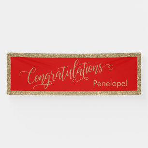 Lona Felicidades Tipografía Dorado Brillante y Rojo