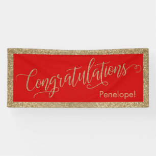 Lona Felicidades Tipografía Dorado Brillante y Rojo