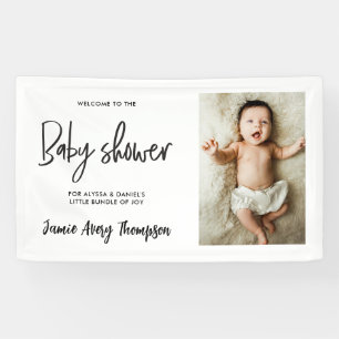 Lona Felicitación de bienvenida para baby shower con fo