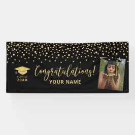Lona Felicitación de graduación con confeti dorado y ne
