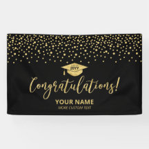 Felicitación de graduación de confeti dorado y neg