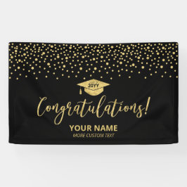 Lona Felicitación de graduación de confeti dorado y neg