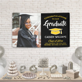 Lona Felicitaciones 1 Foto Graduación Amarilla Oro Negr