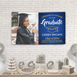 Lona Felicitaciones 1 Foto Graduación de Oro Azul Real 