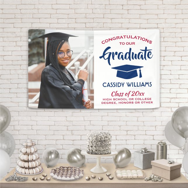 Lona Felicitaciones 1 Foto Graduación en Blanco y Azul  (Subido por el creador)