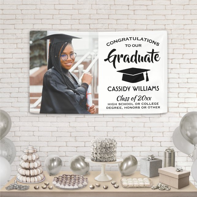 Lona Felicitaciones 1 Foto Graduación simple en blanco  (Subido por el creador)
