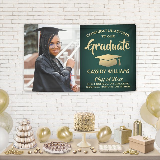 Lona Felicitaciones 1 Foto Graduación Verde y Dorada Mo (Subido por el creador)