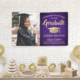 Lona Felicitaciones 1 Foto Morado y Oro Graduación Mode