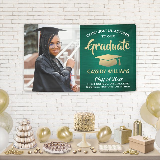 Lona Felicitaciones 1 Foto Oro Verde y Graduación Blanc (Subido por el creador)