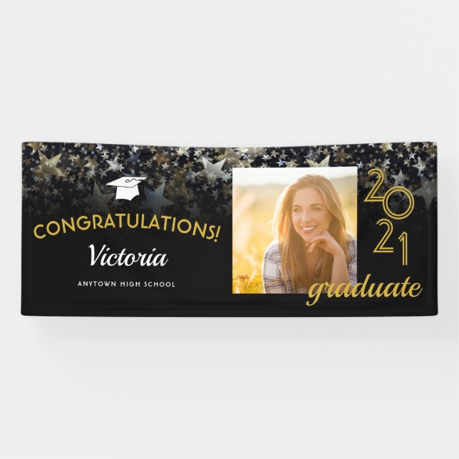 Lona Felicitaciones 2021 Graduate Black and Gold Photo (Horizontal)