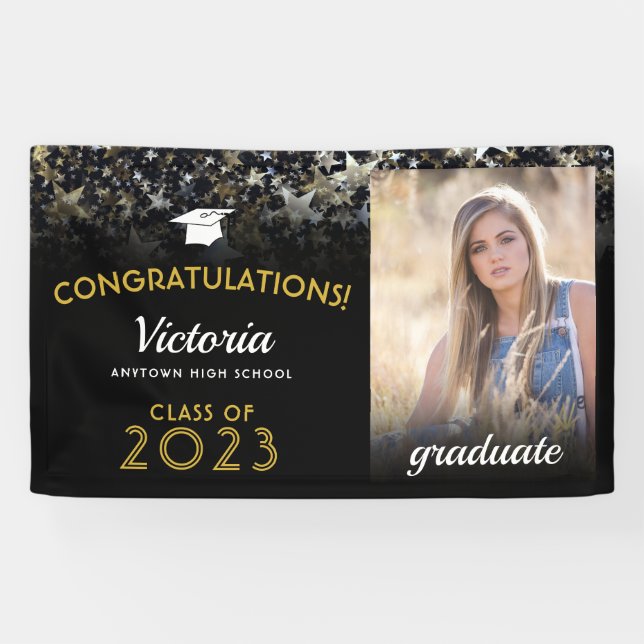 Lona Felicitaciones 2023 Graduate Black and Gold Photo (Horizontal)