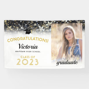 Lona Felicitaciones 2023 Graduate Gold and White Photo