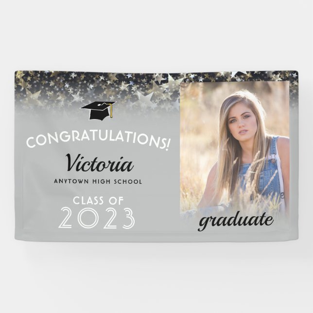 Lona Felicitaciones 2023 Graduate Silver & Gold Photo (Horizontal)