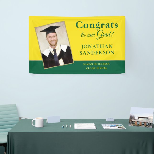 Lona Felicitaciones 2025 Grad Name Photo Green Yellow (Feria)