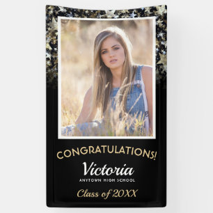 Lona Felicitaciones 2025 Graduate Black and Gold Photo